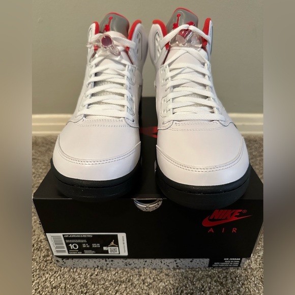 Men Air Jordan 5 Retro. 2020. True White/Fire Red-Black. New in Box. Size 10 - Picture 2 of 10